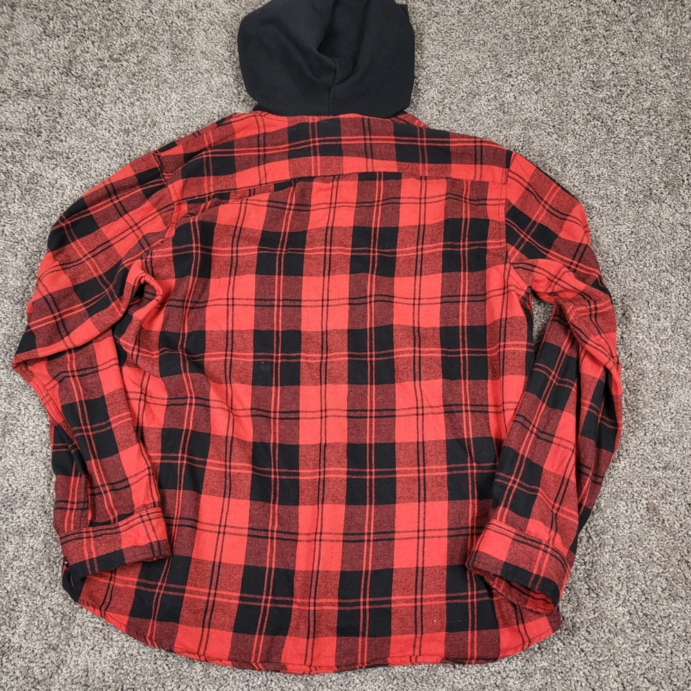 Rocawear Hooded Flannel Shirt Men XL Red Black Excellent Buffalo Plaid Button Up - Picture 7 of 9